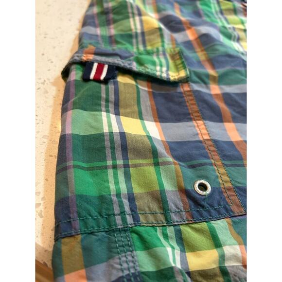 Tommy Hilfiger Swim Shorts Green Blue Plaid - Men's Large - Picture 3 of 5